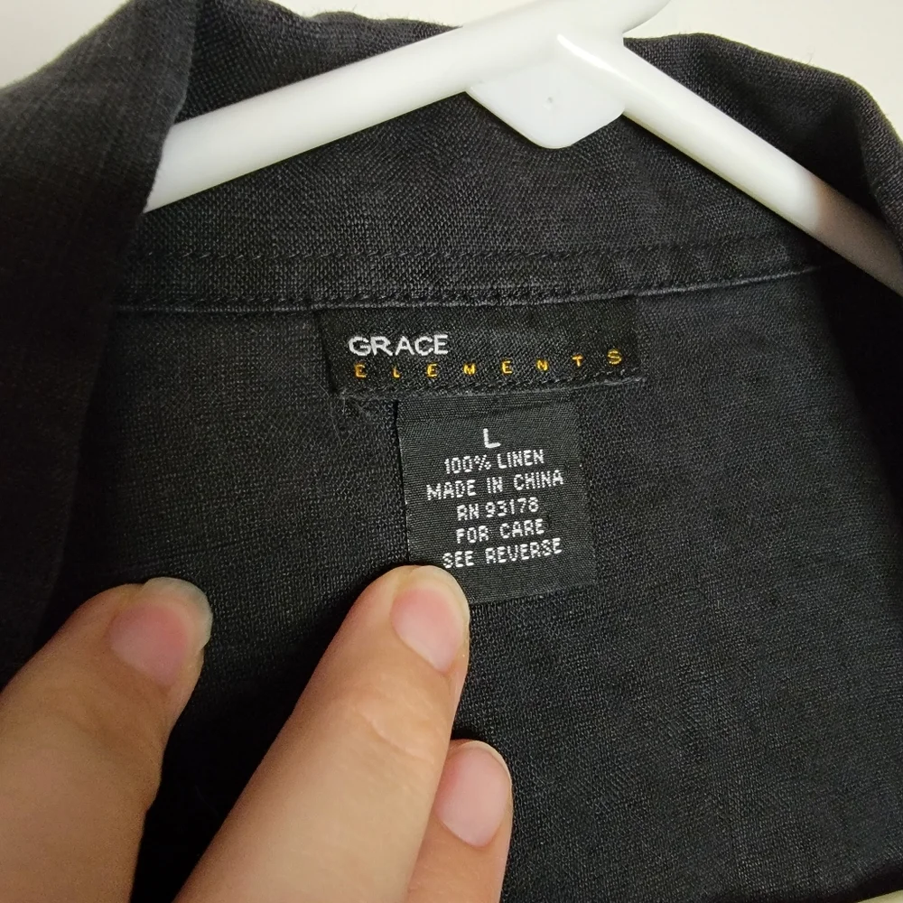 Grace Elements 100% LINEN jacket black lightweight blazer LG women's coat - Picture 7 of 9
